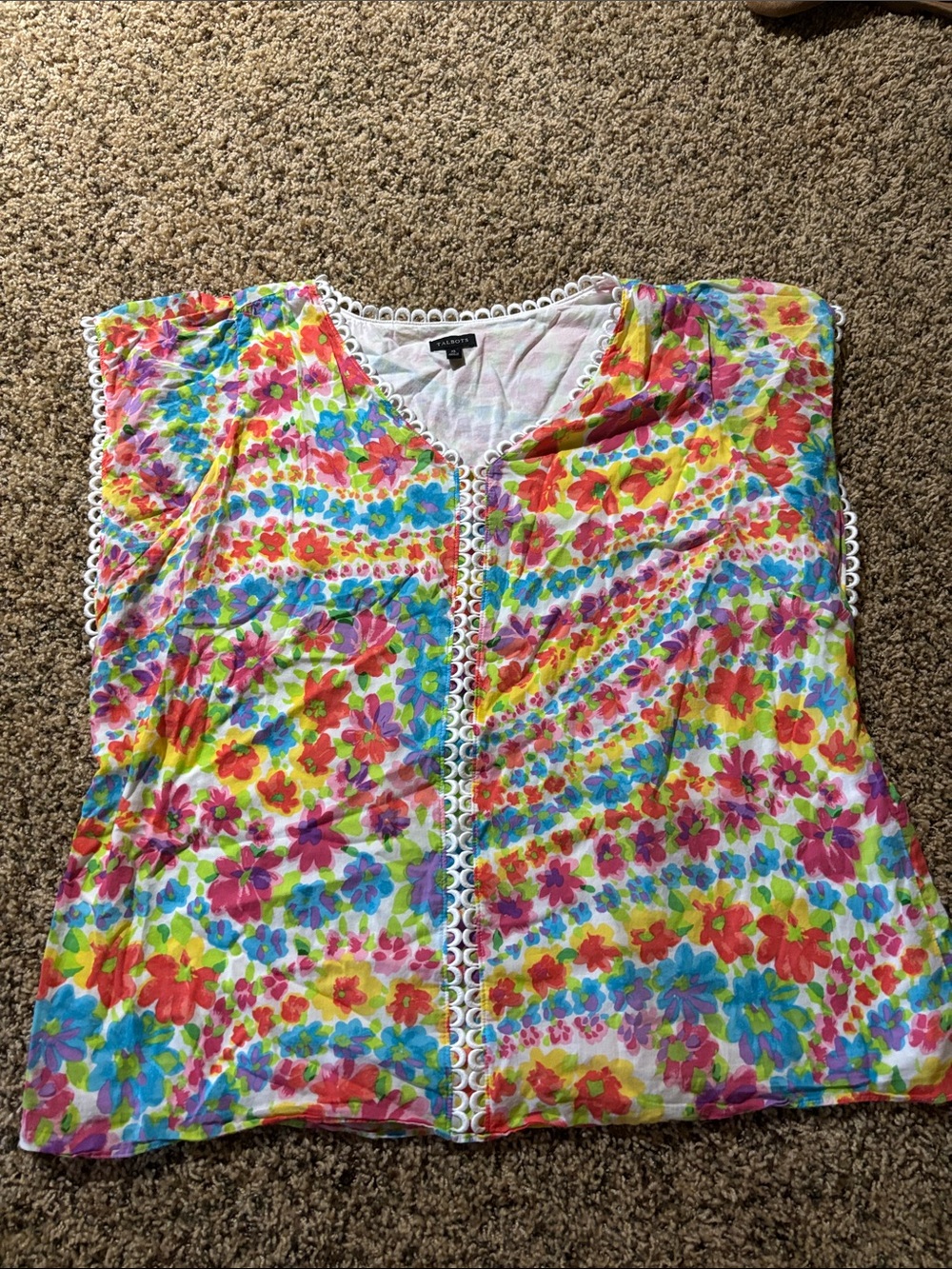 Talbots Multicolor Floral Lace-Trim Sleeveless Camisole